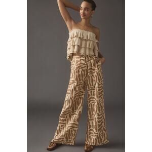 Faithfull the Brand Tan and Cream Patterned Wide Leg Pants
